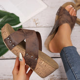 Silver Studded Wedge Sandals